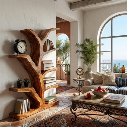Wooden Bookshelf With Organic Form For Living Area Lynnsnail