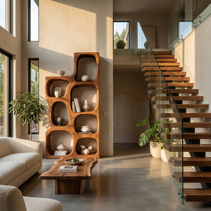 Organic Sculptural Wooden Bookshelf For Modern Living Room Lynnsnail