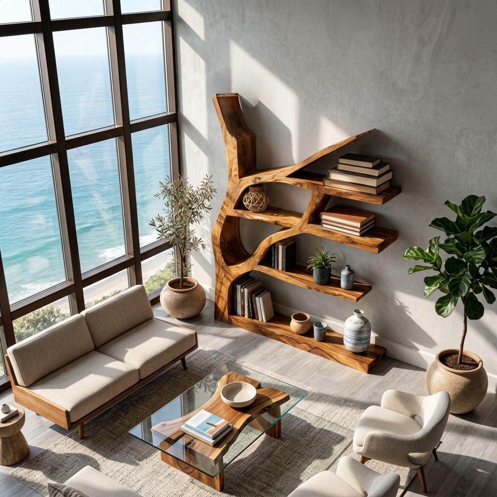 Contemporary Wooden Bookshelf Sculptural Shape For Living Room Lynnsnail