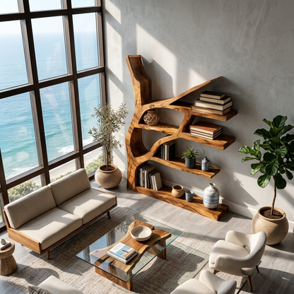 Contemporary Wooden Bookshelf Sculptural Shape For Living Room Lynnsnail