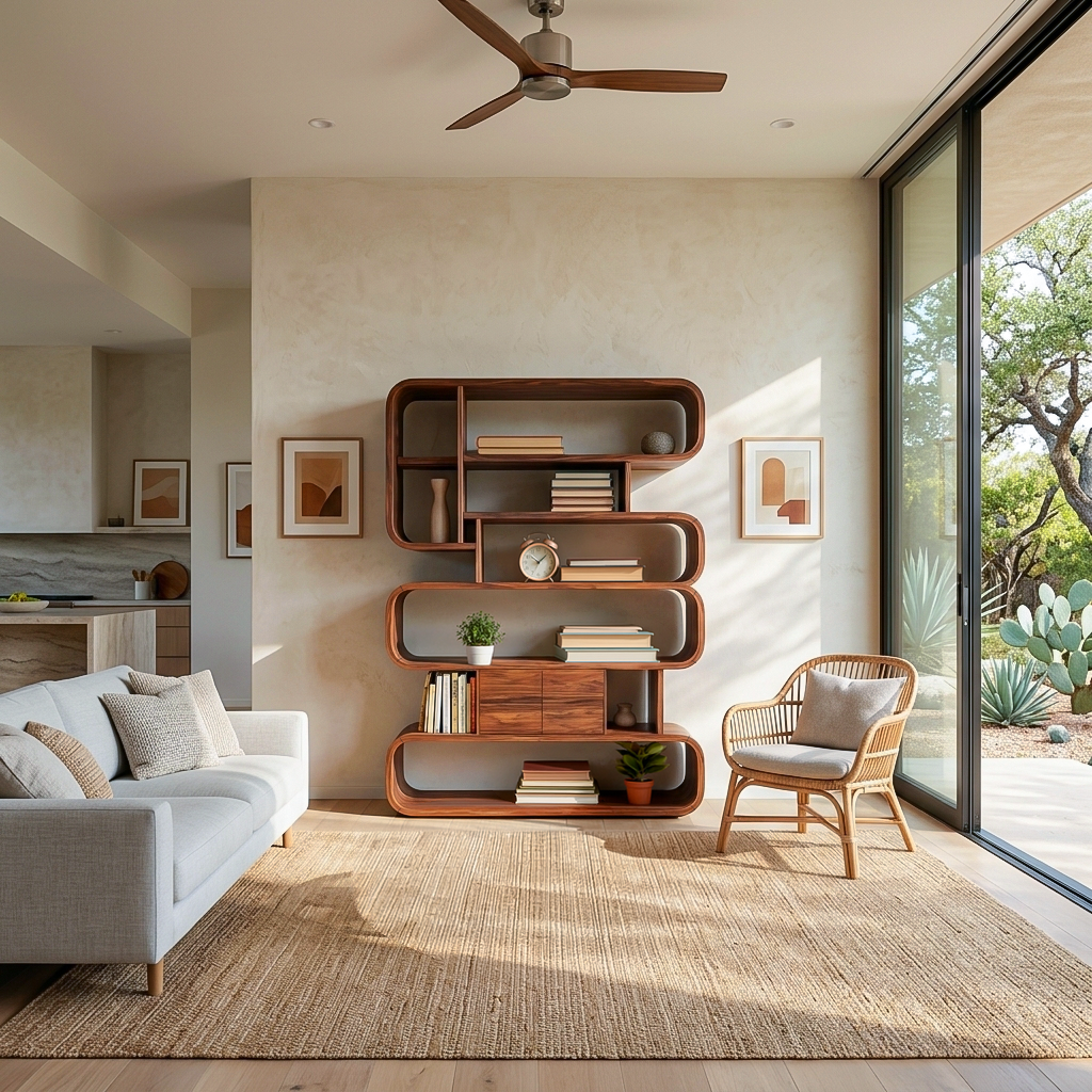 Statement Natural Wood Bookshelf With Rounded Form For Home Lynnsnail