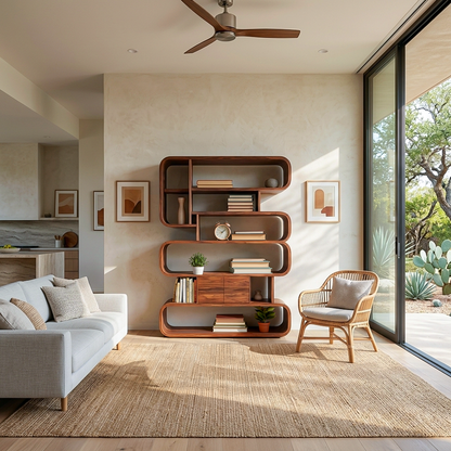 Statement Natural Wood Bookshelf With Rounded Form For Home Lynnsnail