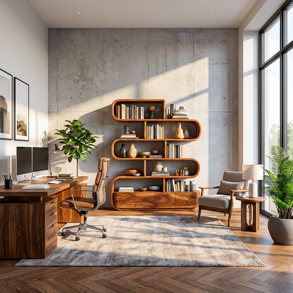 Organic Wooden Bookshelf With Flowing Form For Home Interior Lynnsnail