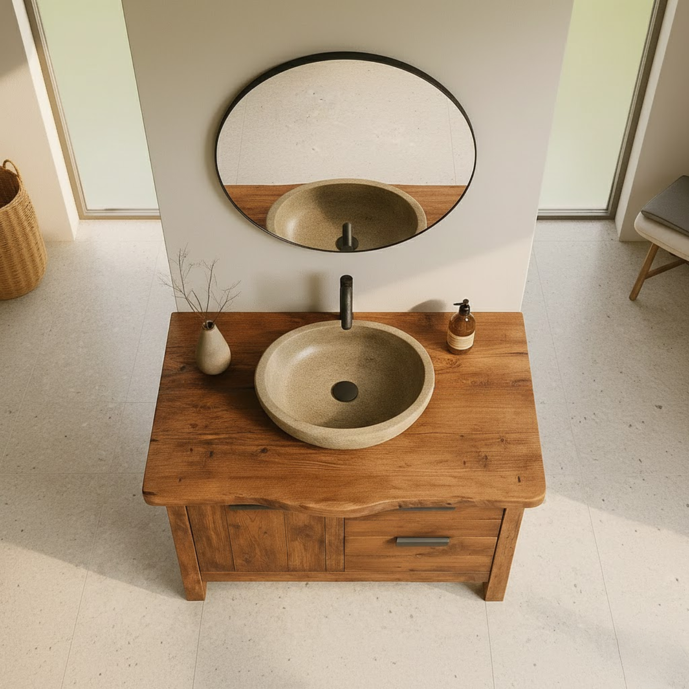 Handcrafted Solid Wood Bathroom Vanity with Live-Edge Top and Modern Drawer Design Lynnsnail