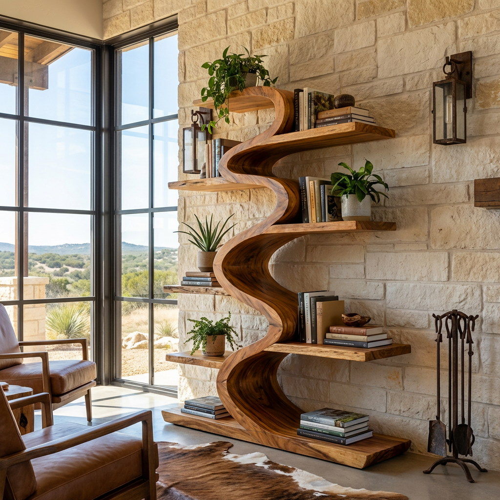 Modern Wooden Bookshelf Flowing Form For Living Room Lynnsnail