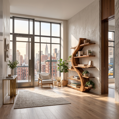 Organic Wooden Bookshelf Soft Curved Design For Home Decor Lynnsnail