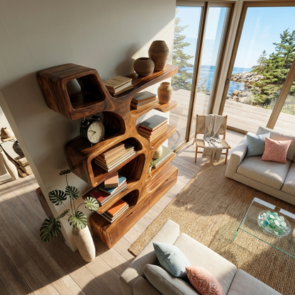 Contemporary Wooden Bookshelf Sculpted Design For Living Space Lynnsnail