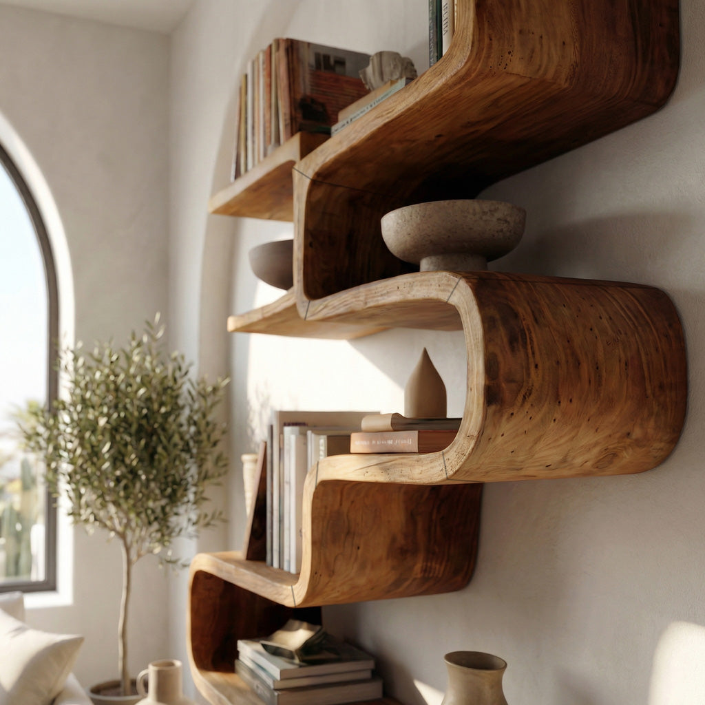 Scandinavian Sculptural Wooden Bookshelf With Organic Shape For Living Room Lynnsnail