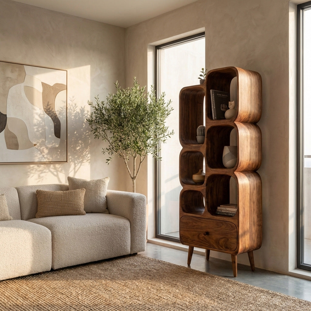 Modern Wood Bookshelf With Open Compartments For Living Decor Lynnsnail