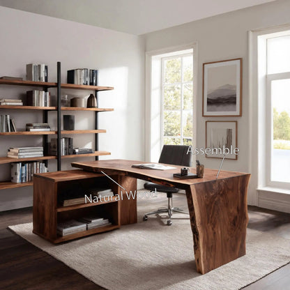 Modern Live Edge Desk With Storage For Workspace Lynnsnail