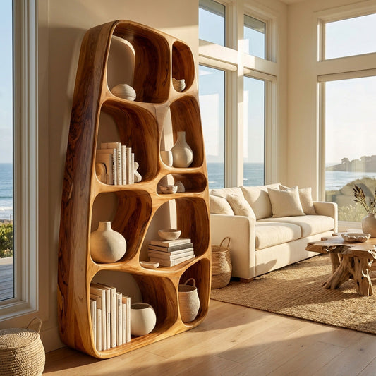 Handcrafted Wooden Sculptural Bookshelf For Living Room Lynnsnail