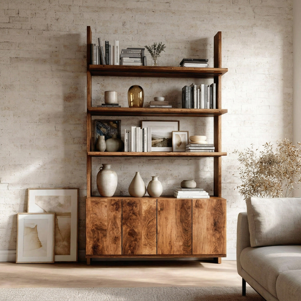Modern Bookshelf With Open Shelf And Drawers For Living Lynnsnail