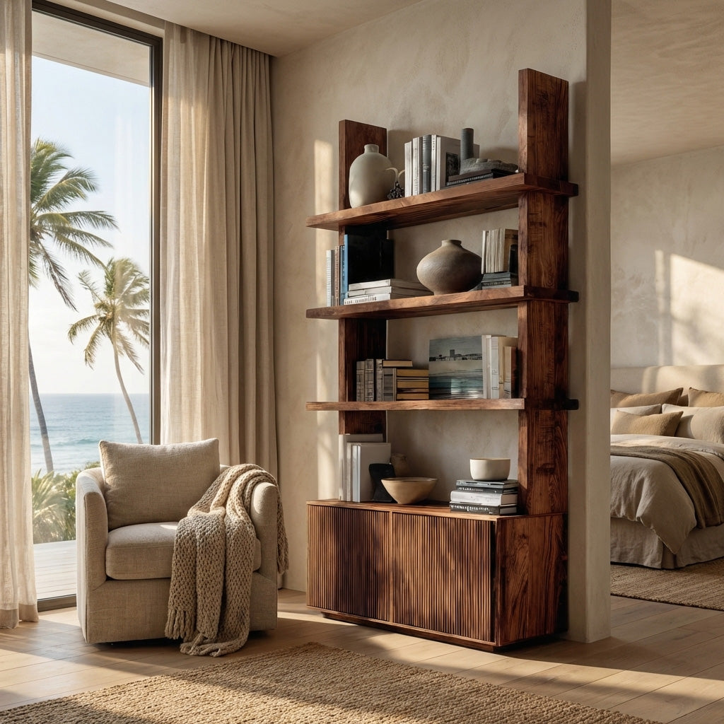 Contemporary Fluted Wood Bookshelf For Living Decor Lynnsnail