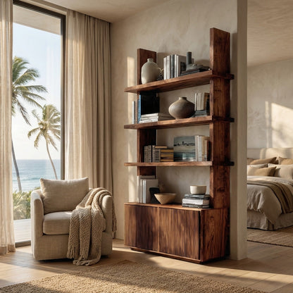 Contemporary Fluted Wood Bookshelf For Living Decor Lynnsnail