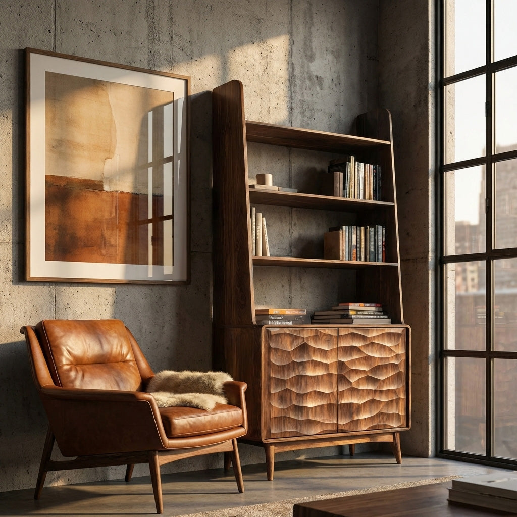 Modern Bookshelf With Carved Wave Cabinet Doors For Home Lynnsnail