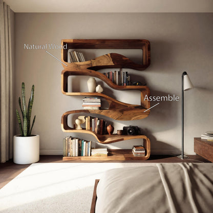 Modern Curved Bookshelf With Flowing Design For Bedroom Lynnsnail