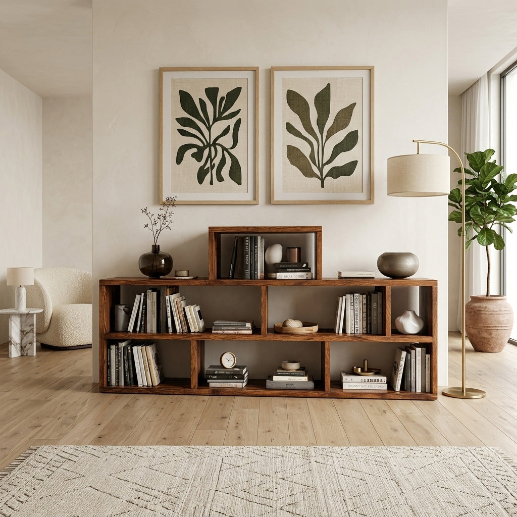 Handcrafted Wooden Bookshelf With Multi Storage For Living Space Lynnsnail