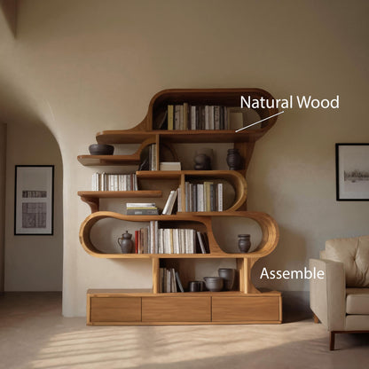 Modern Sculptural Bookshelf With Curved Design For Living Room Or Office Lynnsnail