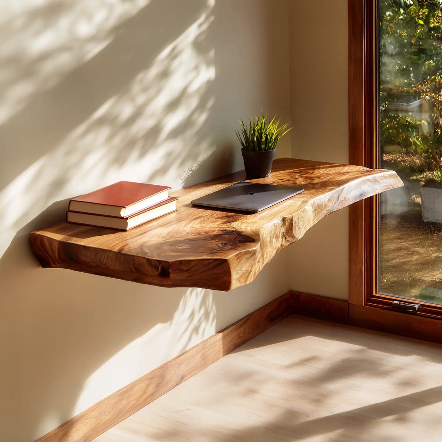 Live Edge Solid Wood Wall Desk for Minimalist Home Workspace Lynnsnail
