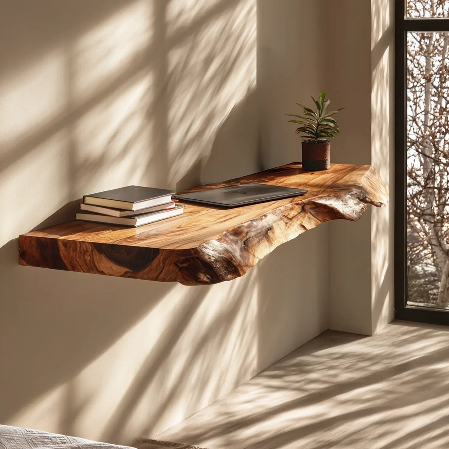 Natural Live Edge Wood Floating Shelf for Modern Wall Decor Lynnsnail