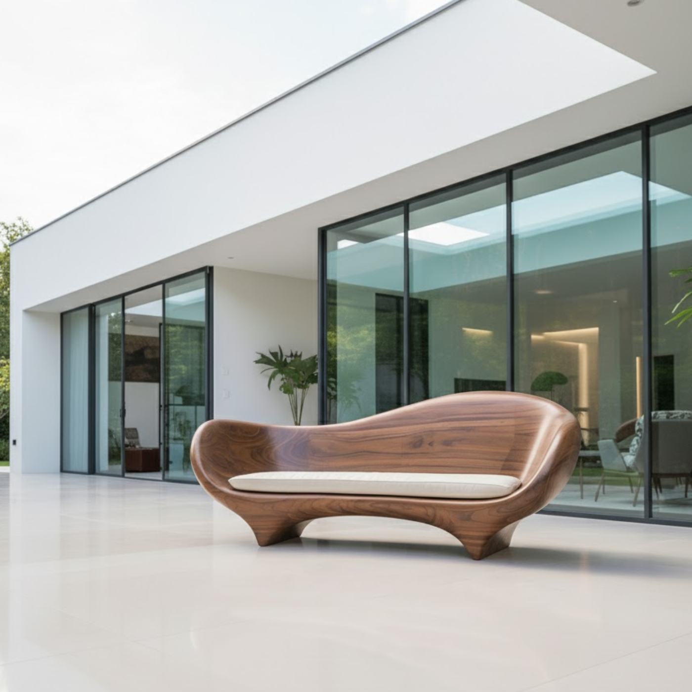 Handcrafted Solid Walnut Sofa – Modern Sculptural Wood Couch with Smooth Organic Curves Lynnsnail