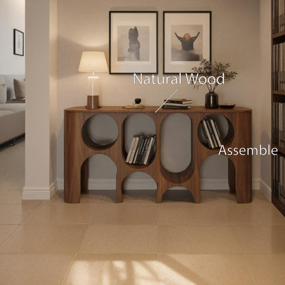 Modern Carved Console Table With Circular Cutout For Entryway Lynnsnail