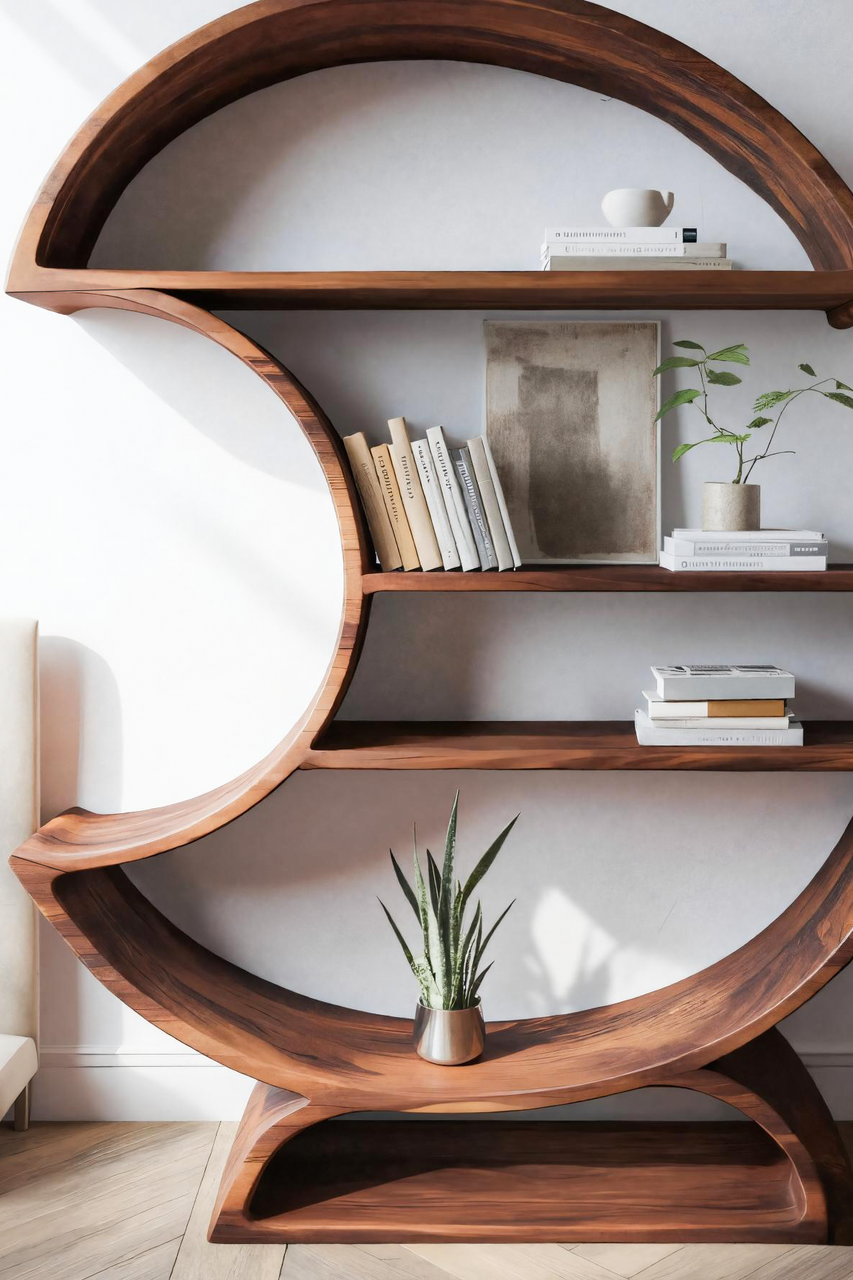 Modern Half Moon Bookshelf For Living Room Or Office Lynnsnail