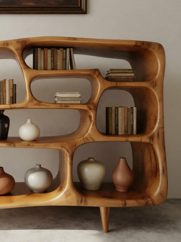 Modern Organic Bookshelf With Open Shelves For Living Room Or Office Lynnsnail