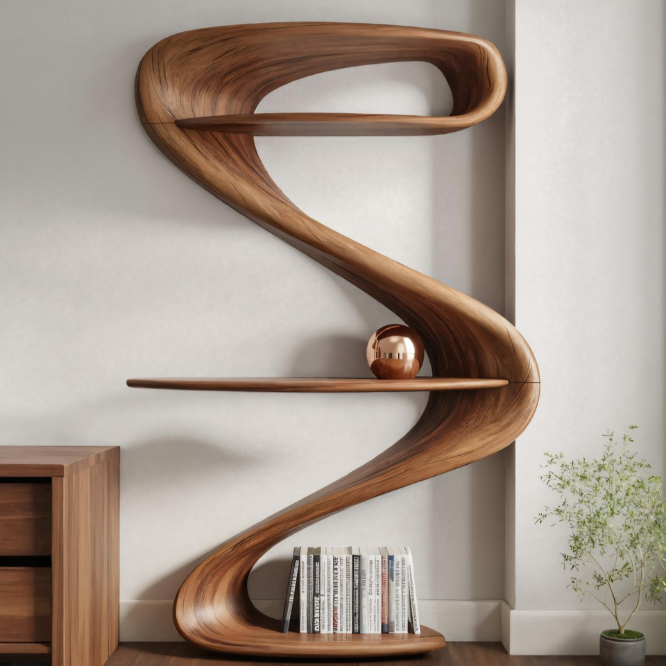 Modern Wave Bookshelf For Living Room Or Contemporary Interior Lynnsnail