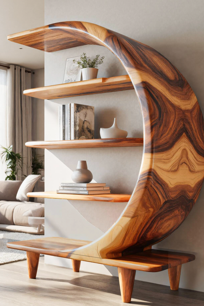 Modern Crescent Moon Bookshelf For Living Room Or Office Lynnsnail