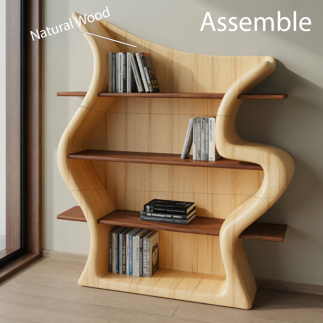 Sculptural Bookshelf With Organic Curves For Living Room Or Office Lynnsnail
