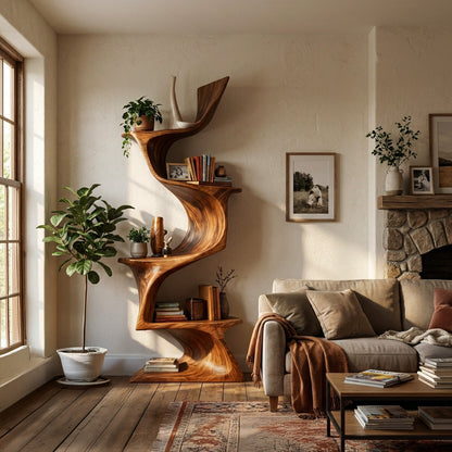 Organic Modern Natural Wood Bookshelf For Home Decor Corner Lynnsnail