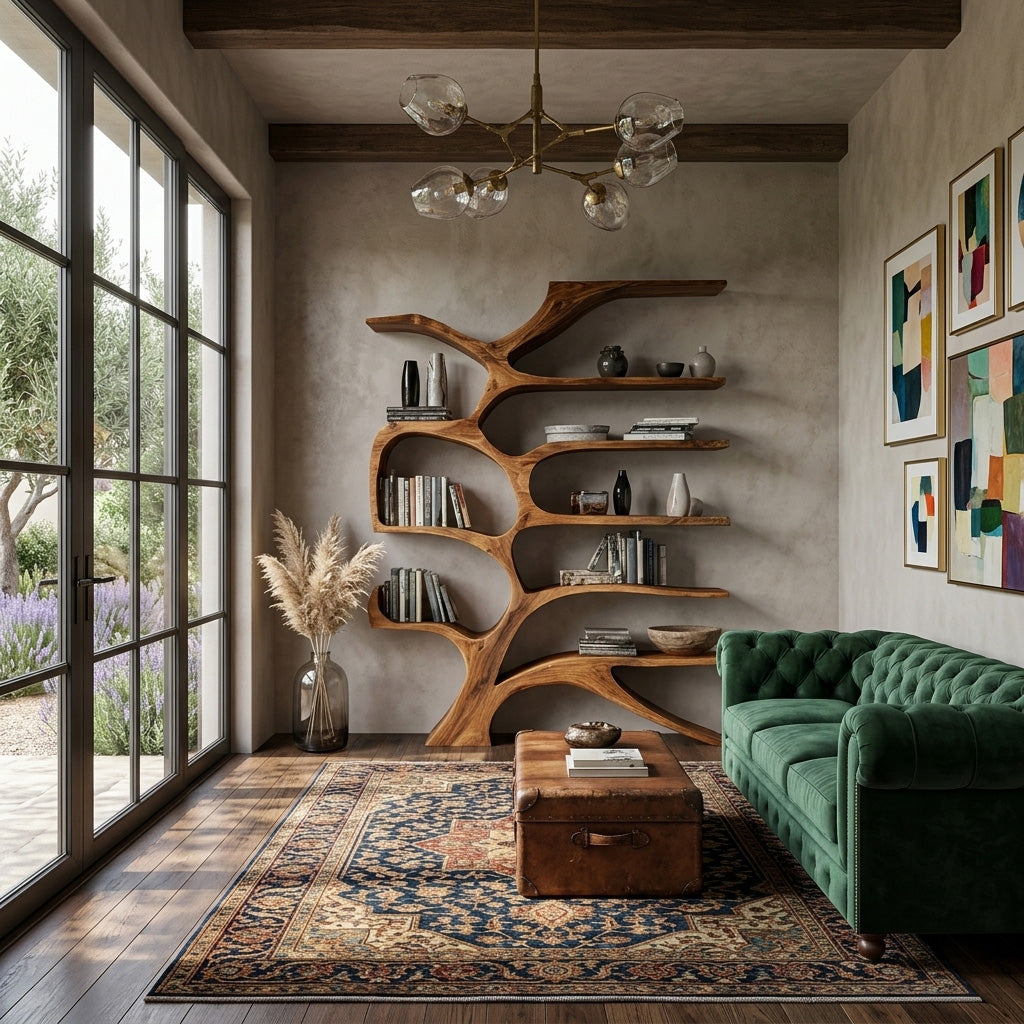 Contemporary Sculpted Wooden Bookshelf For Living Room Decor Lynnsnail