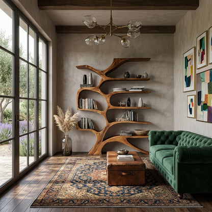 Contemporary Sculpted Wooden Bookshelf For Living Room Decor Lynnsnail