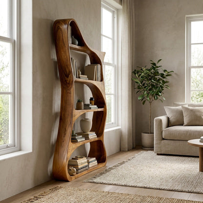Modern Sculptural Natural Wood Bookshelf For Living Room Lynnsnail
