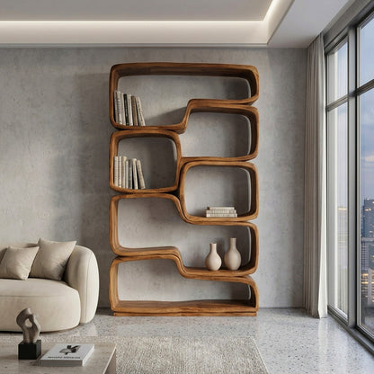 Contemporary Sculptural Natural Wood Bookshelf For Living Room Lynnsnail