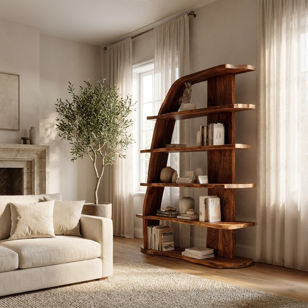 Mid Century Natural Wood Display Bookshelf For Living Room Lynnsnail