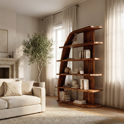 Mid Century Natural Wood Display Bookshelf For Living Room Lynnsnail