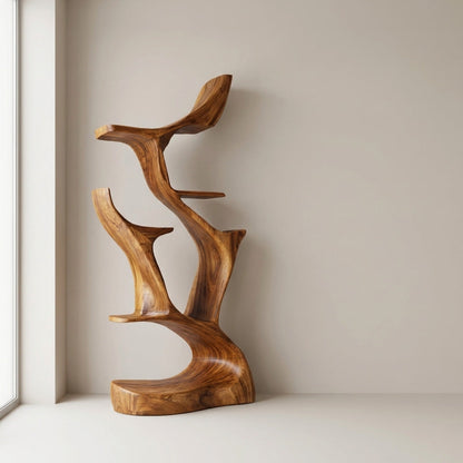 Abstract Sculptural Wooden Bookshelf For Living Room Lynnsnail