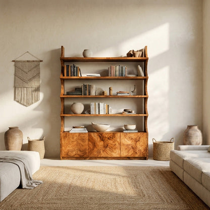 Organic Wooden Bookshelf With Curved Edges For Living Storage Lynnsnail