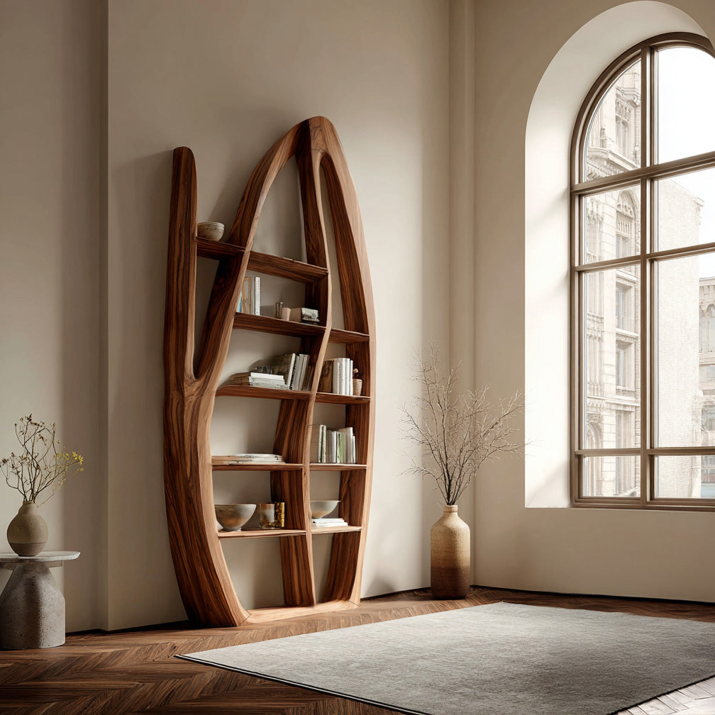 Organic Style Sculptural Wooden Bookshelf For Living Room Lynnsnail