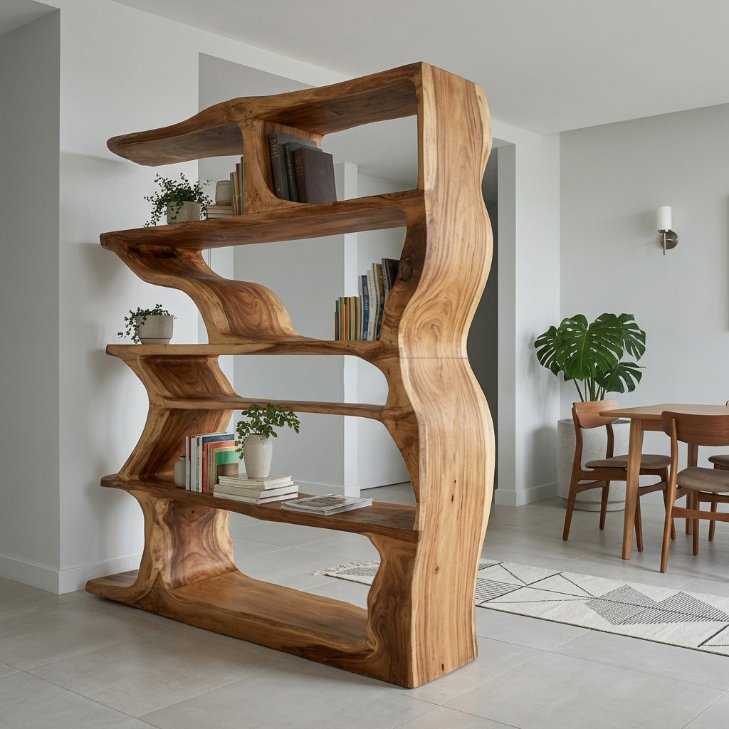 Contemporary Artistic Wooden Bookshelf For Living Room Storage Lynnsnail
