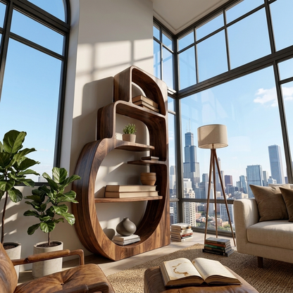 Organic Wood Bookshelf With Multiple Storage Levels For Living Room Lynnsnail