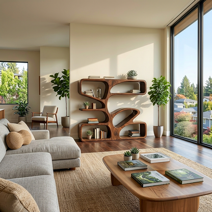 Statement Wooden Bookshelf With Sculpture Form For Home Lynnsnail