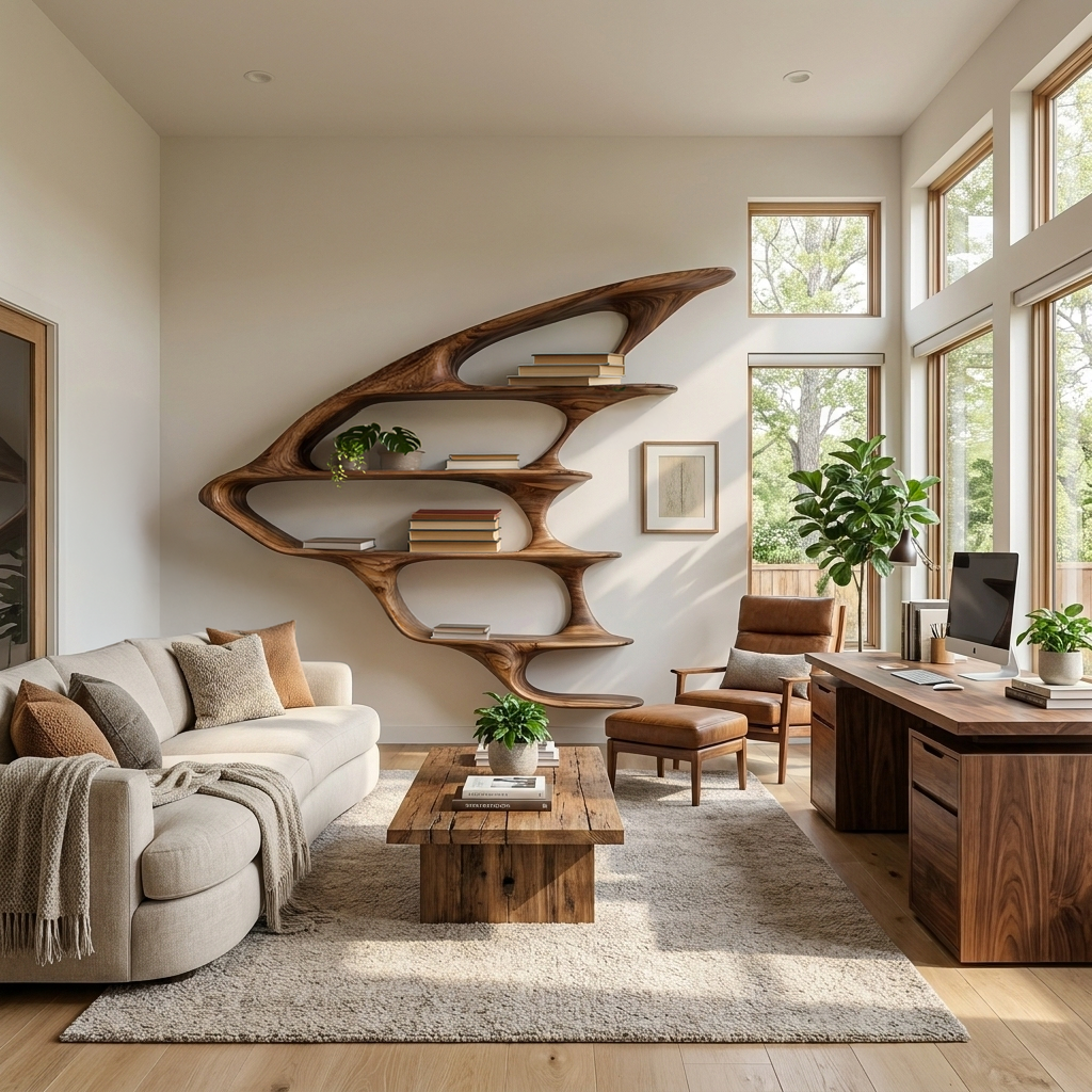 Wooden Floating Bookshelf Unique Design For Living Room Wall Lynnsnail