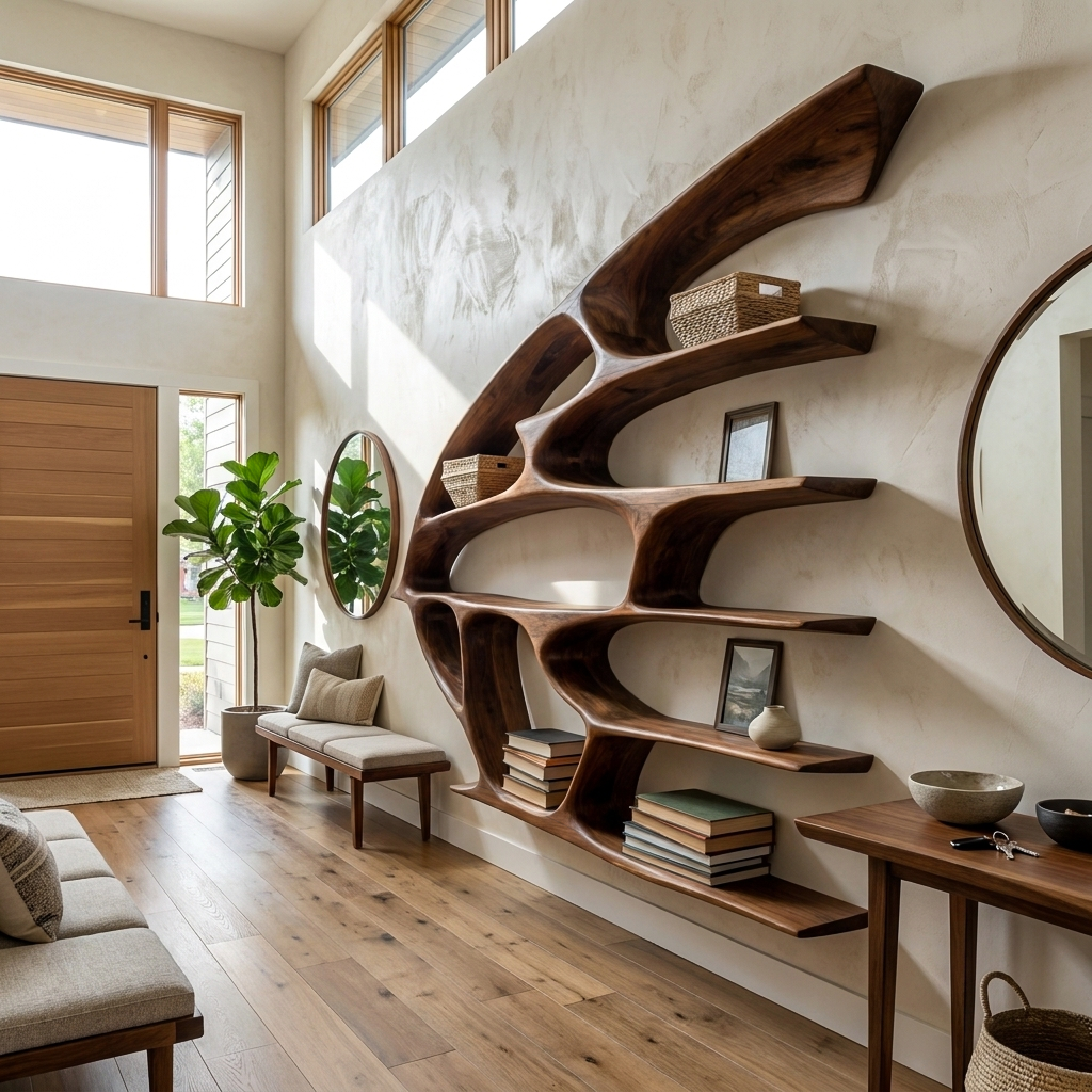 Artistic Wooden Wall Bookshelf For Living Room Decor Lynnsnail