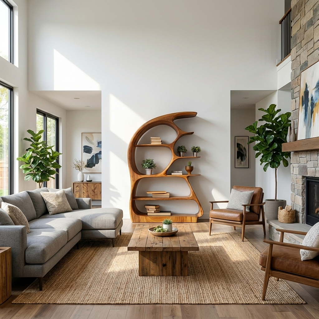 Contemporary Sculptural Wood Bookshelf For Living Room Decor Lynnsnail