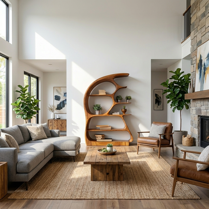 Contemporary Sculptural Wood Bookshelf For Living Room Decor Lynnsnail