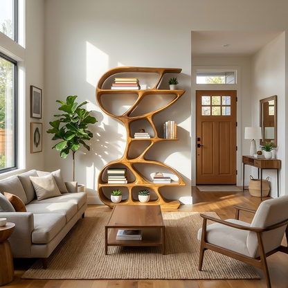 Wooden Bookshelf Unique Sculptural Design For Modern Living Room Lynnsnail