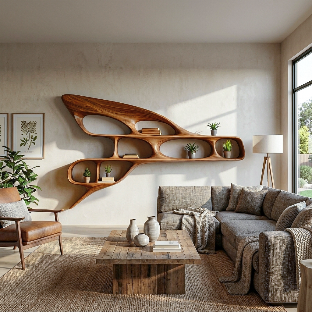 Organic Wooden Wall Bookshelf For Luxury Interior Lynnsnail